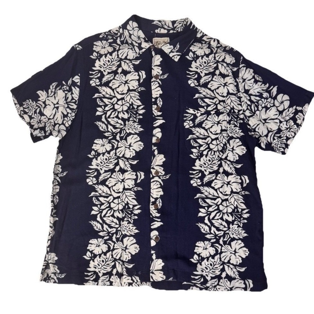 Steve & Barry's Hawaiian Shirt Men L Blue Rayon Floral Hibiscus Short Sleeve‎